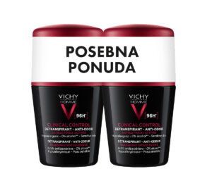 Vichy Dezodorans - Roll-on Clinical Control Homme Detranspirant za muškarce – 96h zaštite - Duo pakovanje 2x50ml