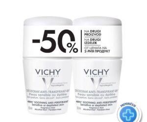 Vichy Dezodorans - Roll-on Sensitive Anti-transpirant za regulaciju znojenja - 48h zaštite - Duo pakovanje 2x50ml