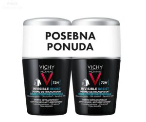 Vichy Dezodorans - Roll-on Invisible Resist Homme Detranspirant – 72h zaštite - Duo pakovanje 2x50ml